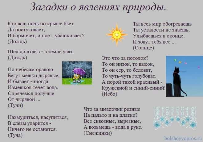 Загадки о природных явлениях - стихи для детей